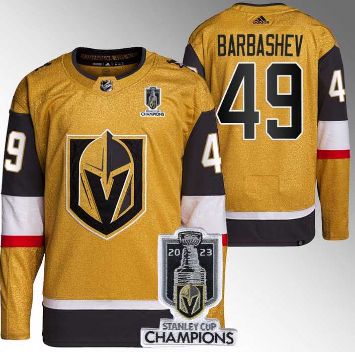 Mens Vegas Golden Knights #49 Ivan Barbashev Gold 2023 Stanley Cup Champions Stitched Jersey